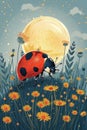 Charming Ladybug in a Moonlit Meadow Royalty Free Stock Photo
