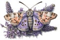 Whimsical Lavender Moth on White Background for Scrapbooking and Invitations.