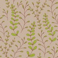 Whimsical Leaves Seamless Pattern brown and green.