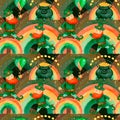 This is a whimsical leprechaun pattern featuring a vibrant rainbow and a pot of gold Royalty Free Stock Photo