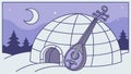 Whimsical Lute by Igloo Under a Starry Moonlit Sky, vector design Generative AI Royalty Free Stock Photo