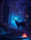 Whimsical Magical Forest with Black Deer: Illustrator's Dream