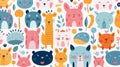 Whimsical Menagerie: Cute Animal Background in Colorful Cartoon Style Royalty Free Stock Photo