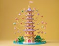 Whimsical Miniature Carousel Pagoda Model