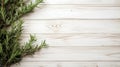 Whimsical Minimalism: Rosemary Branches On White Wooden Background