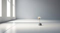 Whimsical Minimalism: A Single White Flower In A Grey Empty Room