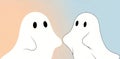 whimsical and minimalist vector illustration featuring two cute ghost figures depicted in a playful interaction with simple black Royalty Free Stock Photo