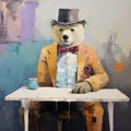 Whimsical Modernism: Colorful Bear Painting By Emerging Contemporary Artist