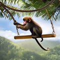 A whimsical monkey with angelic wings, swinging through a heavenly canopy of clouds1, Generative AI Royalty Free Stock Photo