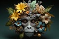 Whimsical Monkey head flowers. Generate Ai