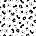 Whimsical Monochrome Rice Ball Delights Cartoon Wonderland Vector Pattern