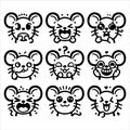 Whimsical Mouse Expressions Vector Set: Adorable Rodent Faces That\'ll Melt Your Heart