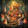 Whimsical Musical Scene with Resonant Melodion and Enchanted Forest Animals