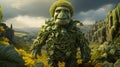 Incredible whimsical giant in enchanting fantasy landscape. Massive figure in fantasy world. AI generated.