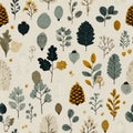 Whimsical Nature Pattern with Various Leaves and Plants Elements Royalty Free Stock Photo