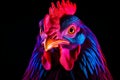 Whimsical Neon chicken bird portrait. Generate Ai Royalty Free Stock Photo