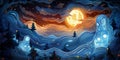 Whimsical Night-Time Landscape Illuminated by a Bright Moon