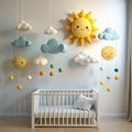 Whimsical nursery decor with sun and clouds Royalty Free Stock Photo