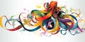 whimsical octopus playfully tangled in colorful assortment of ribbons, uncluttered background, concept of Organic