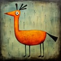 Whimsical Orange Bird Painting With Eerie Animal Symbolism