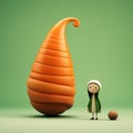Whimsical Orange Character With Giant Ball: A Minimalist 3d Design