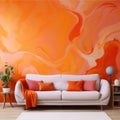 Whimsical Orange Wall Mural With Fluid Watercolor Washes