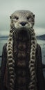 Whimsical Otter Portrait: Intricate Costume And Braided Braids