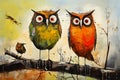 Whimsical Owls: A Colorful Portrait of a Family of Nighthawks Pe