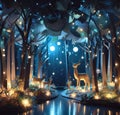 whimsical paper diorama collage, magical forest, Generative AI