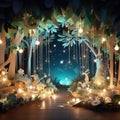 whimsical paper diorama collage, magical forest, Generative AI