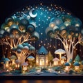 whimsical paper diorama collage, magical forest, Generative AI