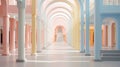 Whimsical Pastel Academia: Minimalist Classical Architecture With Soft Colored Installations Royalty Free Stock Photo