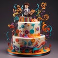 Whimsical Pastry Chef Conducting a Vibrant Orchestra of Frosted Cakes