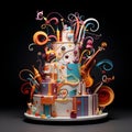 Whimsical Pastry Chef Conducting a Vibrant Orchestra of Frosted Cakes