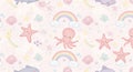 Whimsical pattern featuring charming sea creatures and celestial elements on a