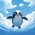 Whimsical Penguin: A Cute Anime-inspired Character Swimming In The Clouds