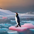 A whimsical penguin with flamingo legs, waddling gracefully on a fantastical icy landscape2, Generative AI