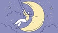 Whimsical person swinging on a crescent moon, dreamy night scene, vector design Generative AI Royalty Free Stock Photo