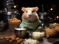 Guinea pig baking with mini bowl and whisk