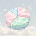 A whimsical pie chart floats among soft clouds in a pastel-colored sky. Each segment Royalty Free Stock Photo