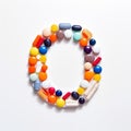 Whimsical Pill Art: The Letter O Crafted With Colorful Pills
