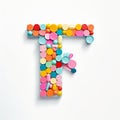 Whimsical Pill Letter T: Surrealistic Installation With Colored Medicine Tablets