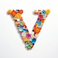 Whimsical Pill Letter V Art: Vibrant Colors And Intricate Shapes