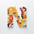 Whimsical Pill Letter W: Detailed Shapes And Vibrant Colors