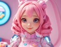 Whimsical Pink-Haired Anime Girl