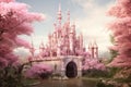 Whimsical Pink princess castle. Generate Ai Royalty Free Stock Photo