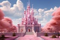 Whimsical Pink princess castle tower. Generate Ai Royalty Free Stock Photo