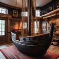 A whimsical pirate ship-themed playroom with rope ladders and a crows nest3