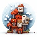 Pixelated Cybersteampunk House Icon In Detailed Character Design Style