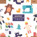 Whimsical And Playful Seamless Pattern Features A Variety Of Toy Sewing Elements, Including Cute Dolls